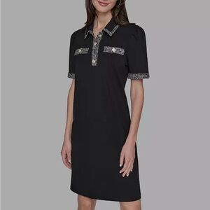 NWOT KARL LAGERFELD PARIS
Women's Tweed-Trim Button-Front Dress